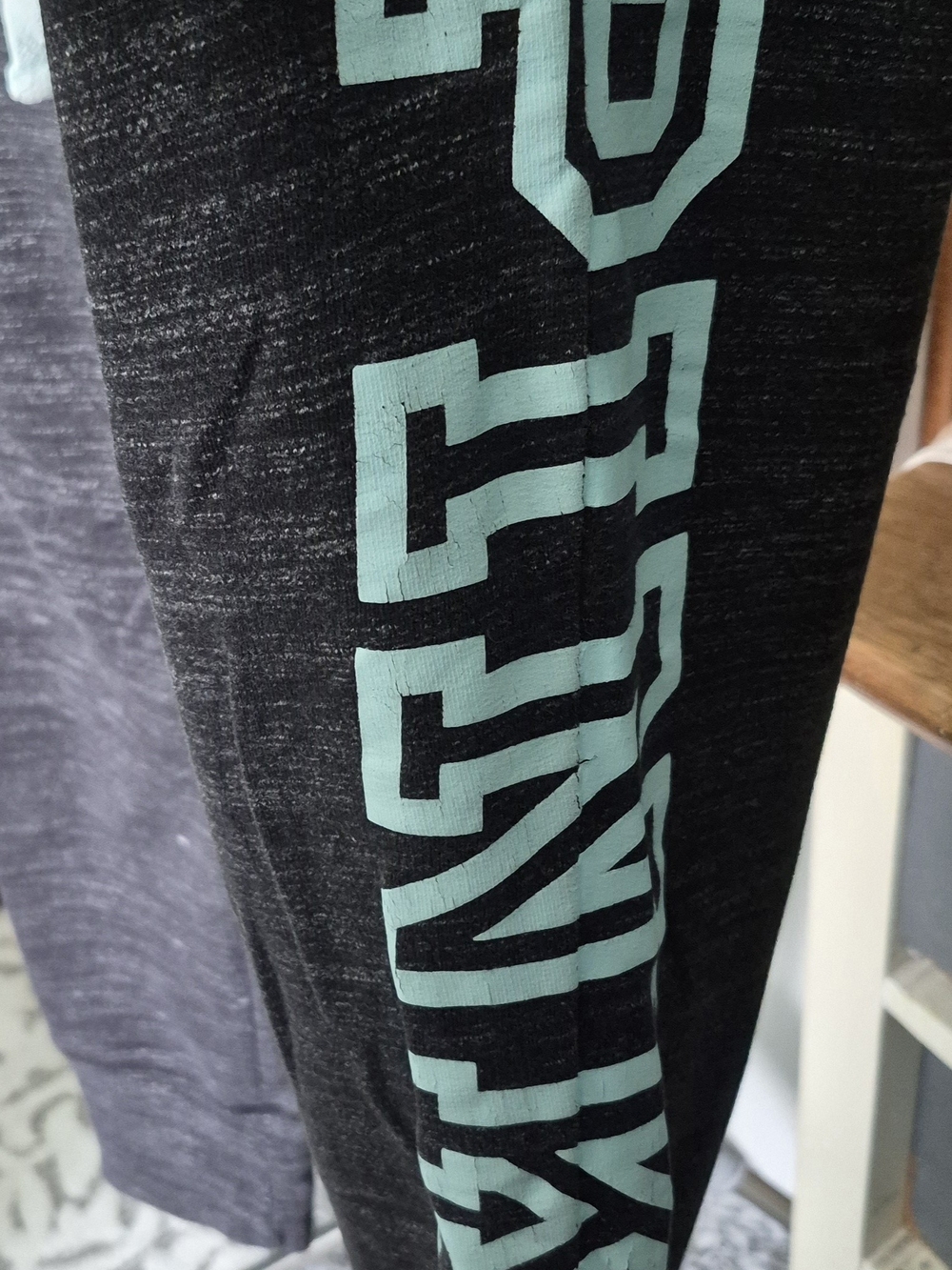 PINK Victoria's Secret Sz L Heather Black Jogger Bottoms with Aqua Logo - Picture 3 of 7